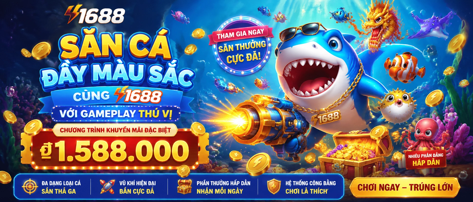 Bắn Cá Đại Dương 3D với boss fish và hiệu ứng biển sâu