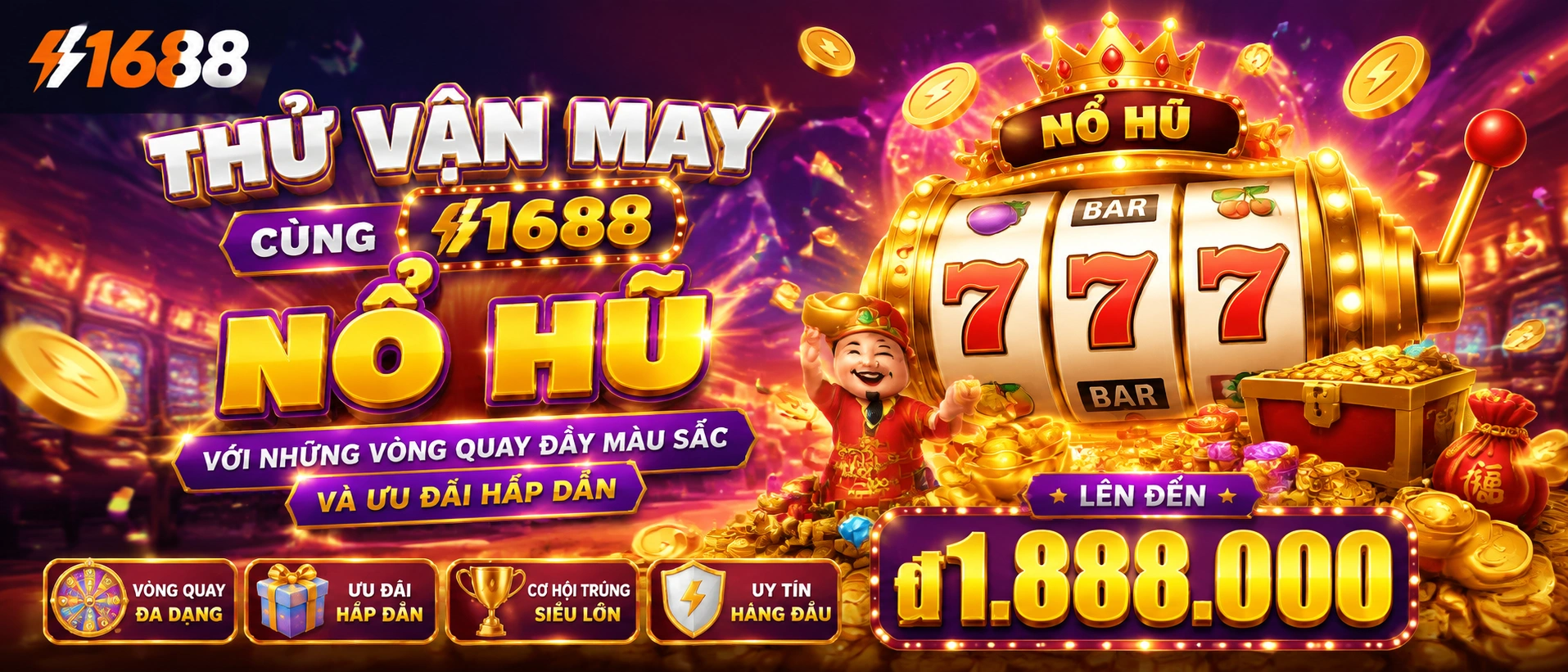 Giao diện trang chủ F1688 với khu Nổ Hũ và banner ưu đãi