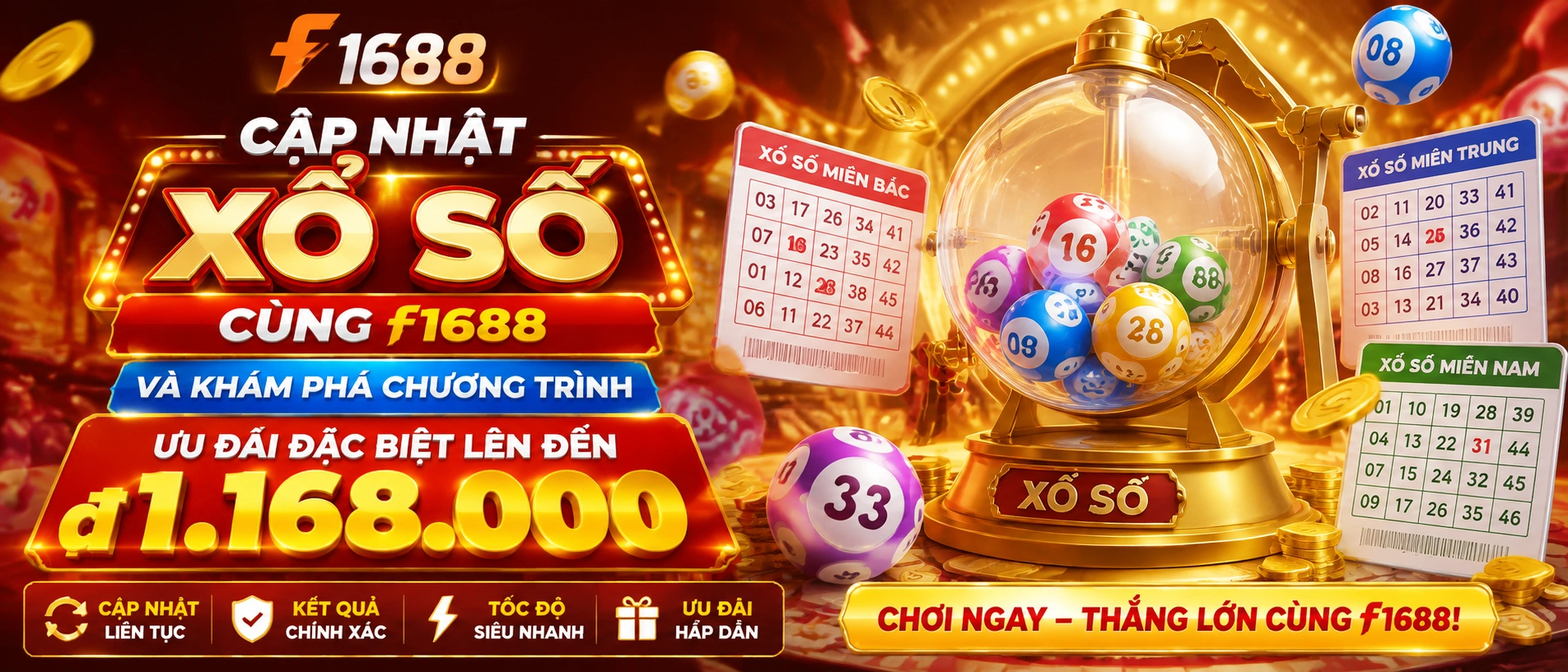 Giao diện Xổ Số F1688 hiển thị kết quả và khu vực tra cứu nhanh